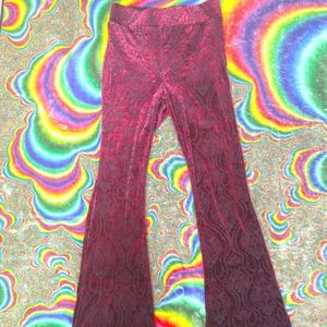 Red velvet flare leggings